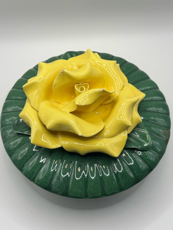 Vintage Other - Vintage Ceramic Yellow Rose Trinket Box Jewelry Vanity Box
